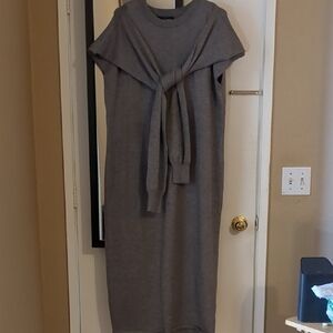 Eloquii Gray Midi Dress with Tie Detail